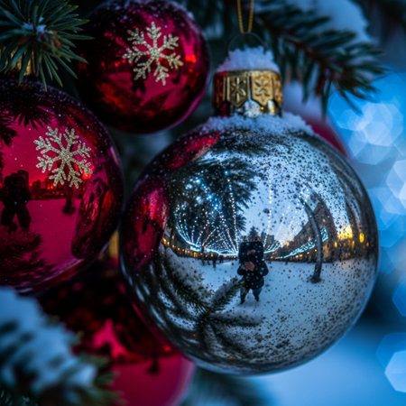 Christmas decorations on a Christmas tree. New Year's background. Selective focus.の素材