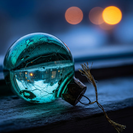 Christmas decoration with glass ball and bokeh lights at night.の素材