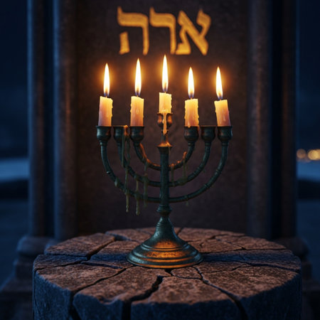 Jewish holiday Hanukkah with menorah (traditional candelabra)の素材