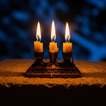 Burning candles in the dark. Selective focus. Shallow depth of fieldの素材