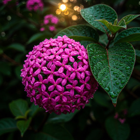 Pink Ixora flower in the garden with morning light, Thailand.の素材