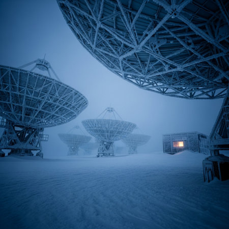 satellite dishes in the snow, closeup of photo, north chinaの素材