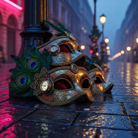 Venetian carnival masks on the streets of Venice, Italyの素材