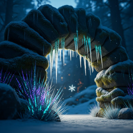 Magical winter fairy tale scene with magic portal. 3D Renderingの素材