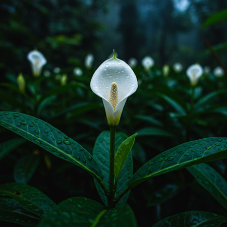 White Spathiphyllum flower in the rainforest.の素材