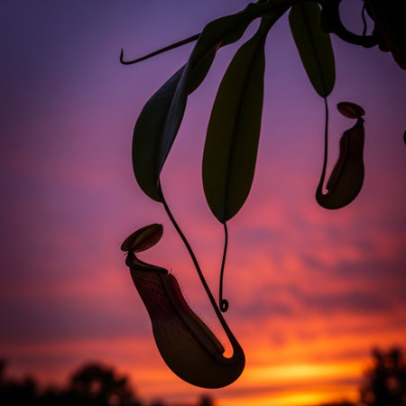 Nepenthes or monkey cups in the nature at sunset.の素材