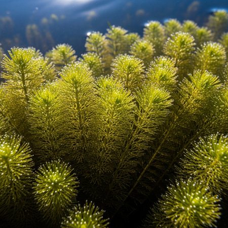 Close-up of green algae growing in the sea. Natural background.の素材