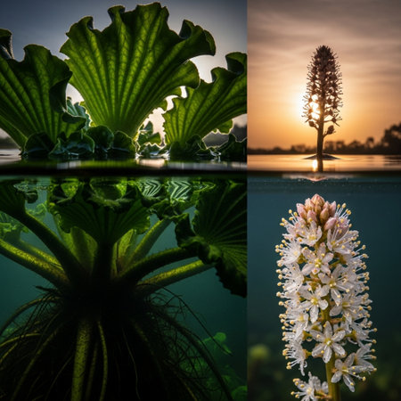 Water hyacinth in the garden with sunset. Collage.の素材
