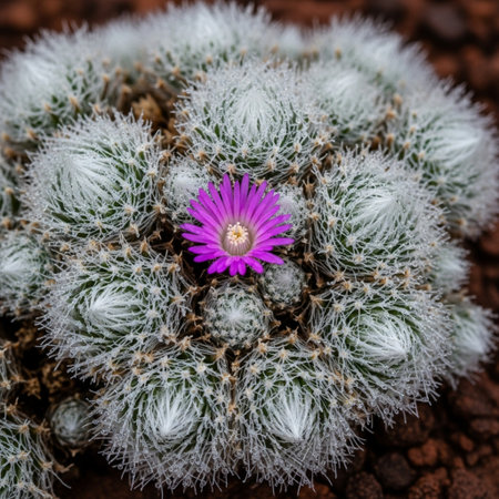 Cactus with purple flower, Mammillaria gracilisの素材