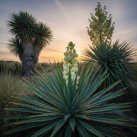 Beautiful Yucca plant at sunset, Joshua Tree National Park, Californiaの素材