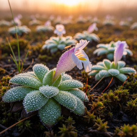 Close-up of blooming succulent plant with dew dropsの素材