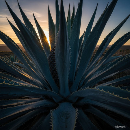 Agave plant in the desert at sunset, Canary Islands, Spainの素材