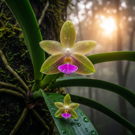 Beautiful orchid flower in the tropical forest. Nature background.の素材