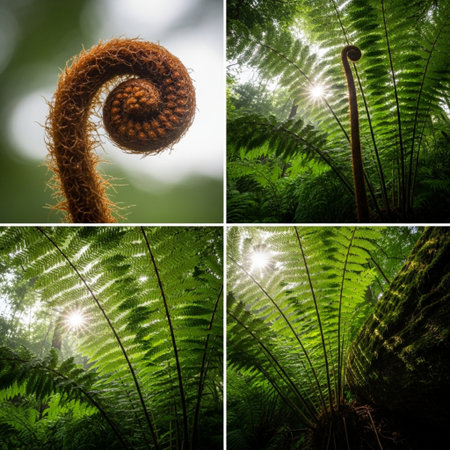 Ferns in the rainforest. Set of four images.の素材