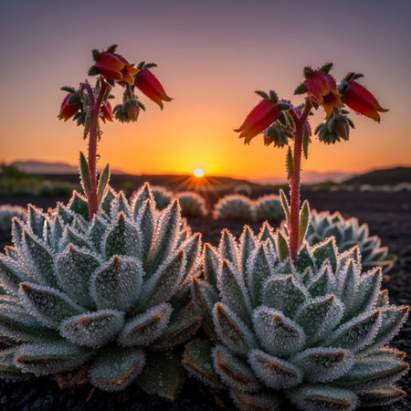 Beautiful cactus at sunset in Tenerife, Canary Islands, Spainの素材
