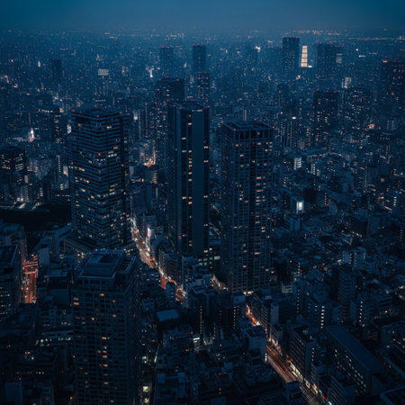 Aerial view of Tokyo skyline at night, Japan. Tokyo is the capital city of Japan.の素材