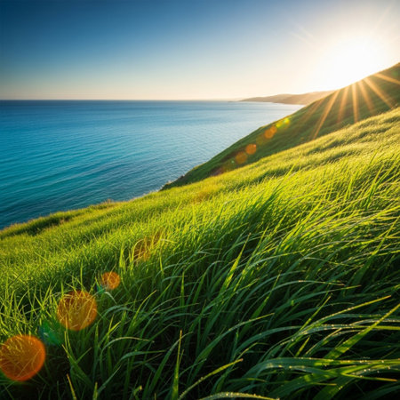 Beautiful sunrise over the sea. Summer landscape. Composition of nature.の素材