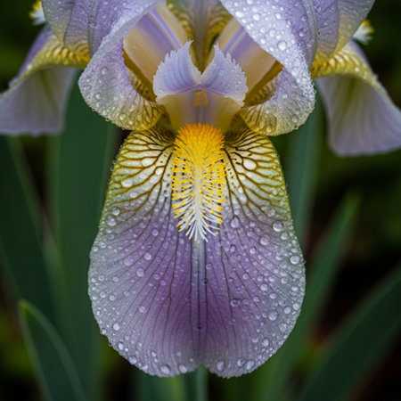 Beautiful iris flower with dew drops on petals.の素材