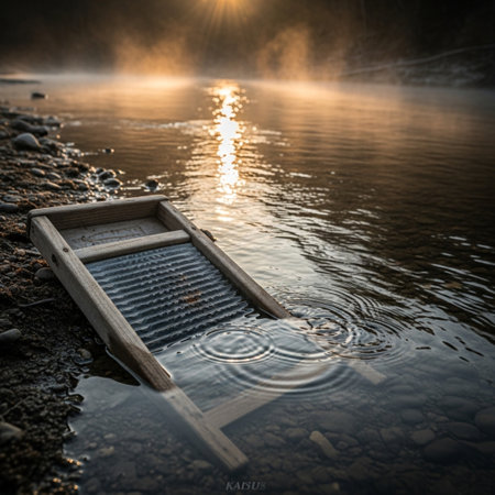 Wooden boat on the shore of a frozen lake at sunrise.の素材