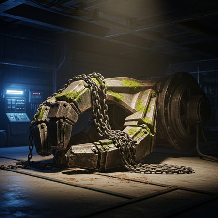 3d rendering of an old rusty machine in an abandoned factory.の素材