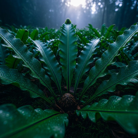 Fern leaves in the rain forest. Natural background with fern leaves.の素材