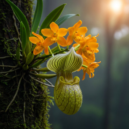 Paphiopedilum orchid in tropical rainforest.の素材