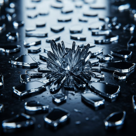 Broken glass on a black background. Shallow depth of field. Toned.の素材