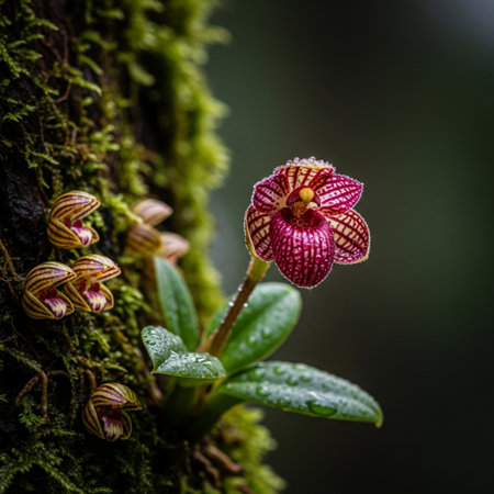 Paphiopedilum orchid in rainforest, Thailandの素材