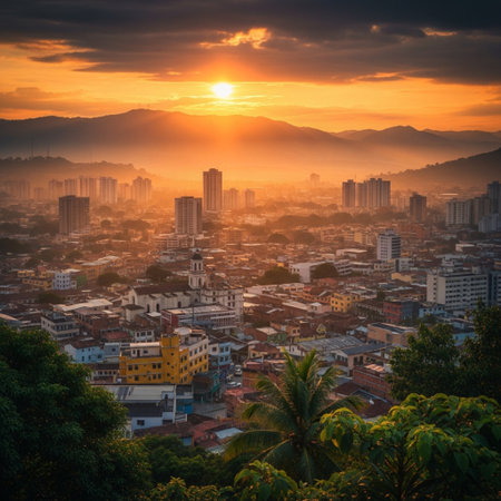 Sunset over the city of Hanoi, Vietnam. Hanoi is the capital of Vietnam.の素材