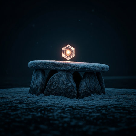 Fantasy landscape with magic stone. 3d illustration. Selective focusの素材