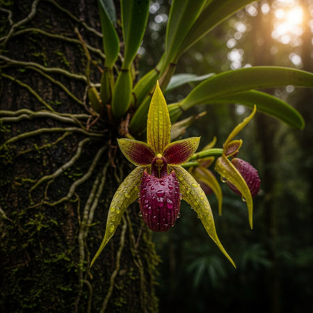 Beautiful orchid flower in tropical rainforest. Cymbidium orchidaceae.の素材