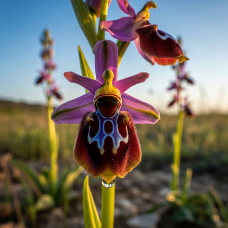 Ophrys lanceolatus orchid (Ophrys lanceolatus) in the fieldの素材