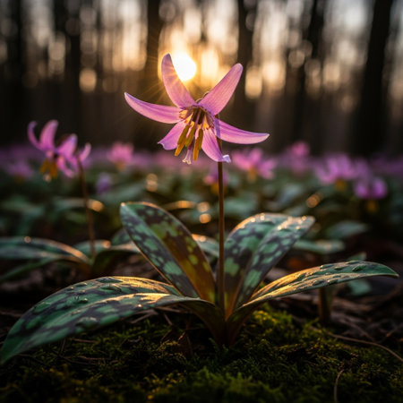 Erythronium dens-canis, violet flower in the forestの素材