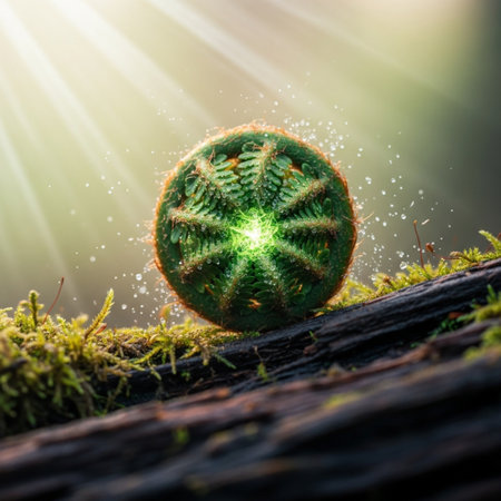 Cactus on moss with sunlight and bokeh background. Nature conceptの素材