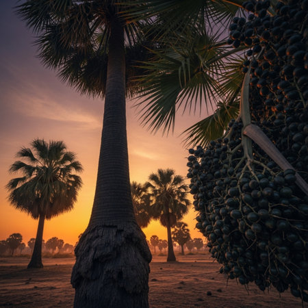 Palm trees in the desert at sunset in Sri Lanka, Asiaの素材