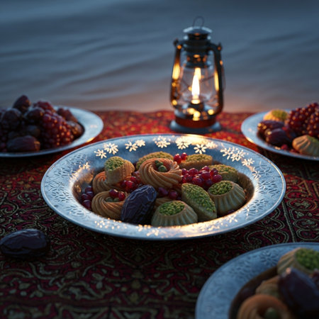 Traditional arabic sweets on the table. Ramadan Kareem.の素材