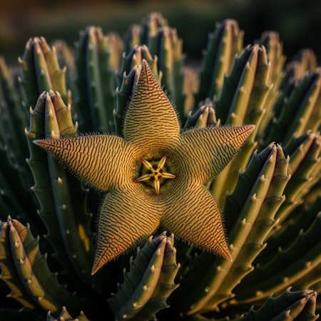 Close up of a star shaped cactus in the Arizona desert.の素材
