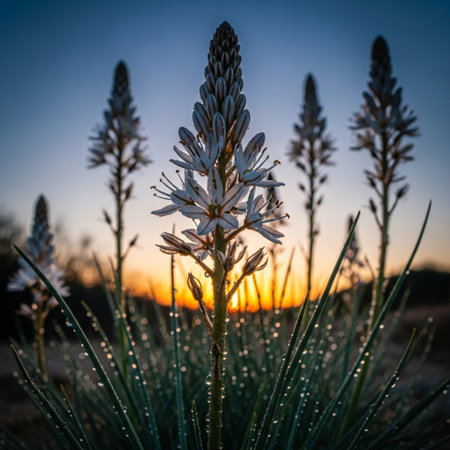 Beautiful aloe vera flowers in the morning light at sunriseの素材