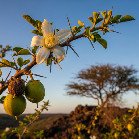 Jasmine flowers on the tree in the morning. Kenya, Africaの素材