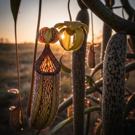 Carnivorous pitcher plants (Sarracenia) at sunriseの素材