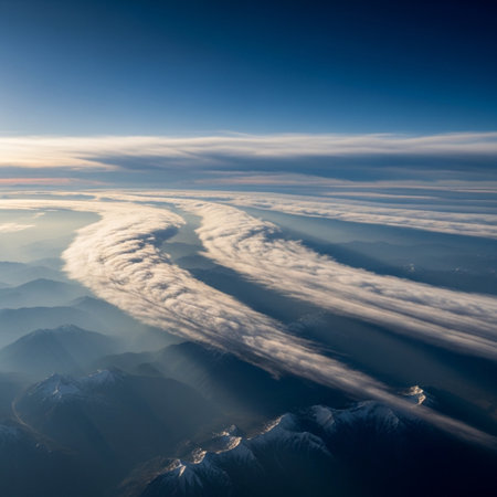 Aerial view of clouds and mountains in Himalayas, Nepalの素材