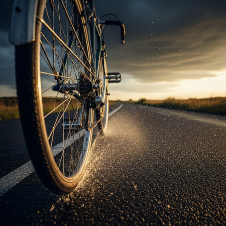 Bicycle on the road at sunset. Sport and active life conceptの素材