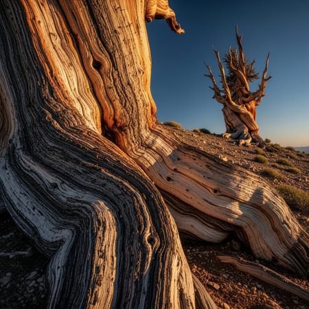Old Bristlecone Pine Trees at sunrise in Petrified Forest National Park, Arizonaの素材