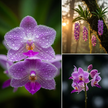 Beautiful purple orchid flowers with raindrops in the morning.の素材