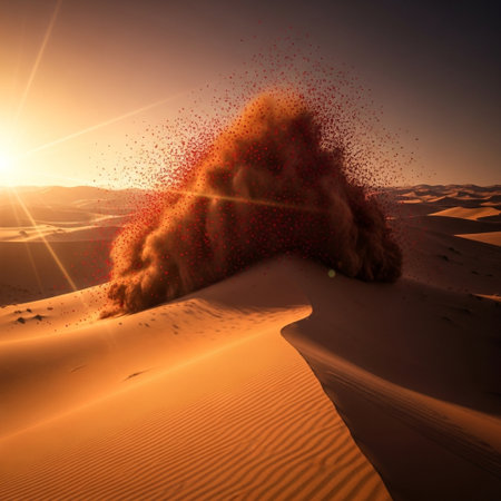 Sand dune in the desert at sunset. 3d illustration.の素材