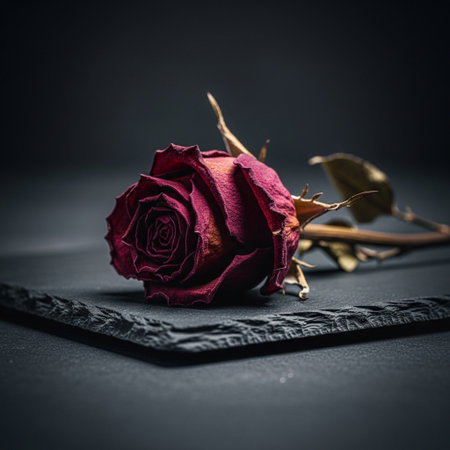 dried rose on a black background with a place for your textの素材