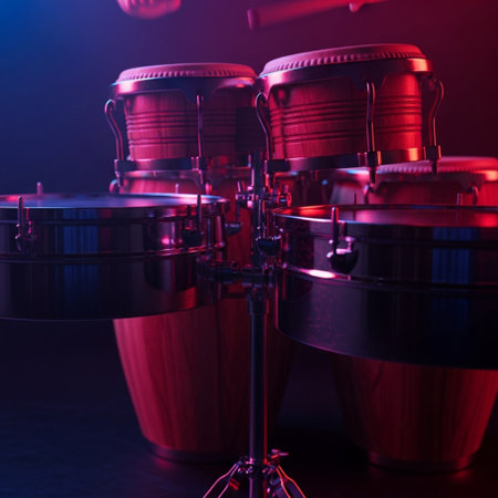 Drums on a black background in neon light. 3d renderingの素材