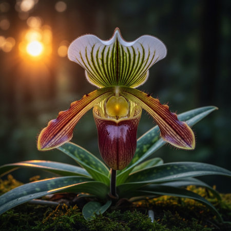 Beautiful Paphiopedilum orchid flower in the gardenの素材