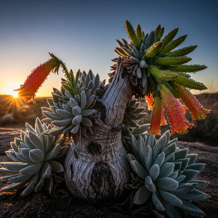 Beautiful cactus in the desert at sunset. Tenerife, Canary Islands, Spainの素材