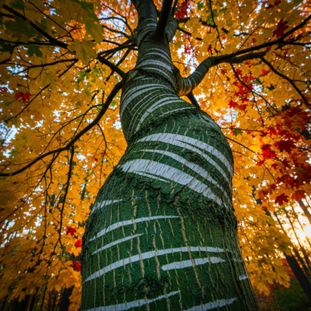 Tree in autumn forest with colorful leaves. Colorful autumn background.の素材